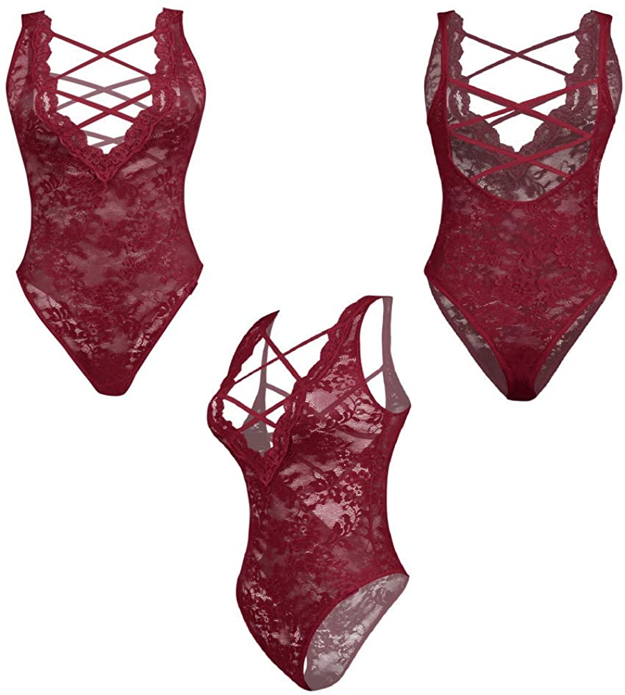 Price:$22.99 Women Babydoll One Piece Cross Back Lace Deep V Bodysuit Teddy Underwear Sexy Lingerie: Clothing, Shoes & Jewelry