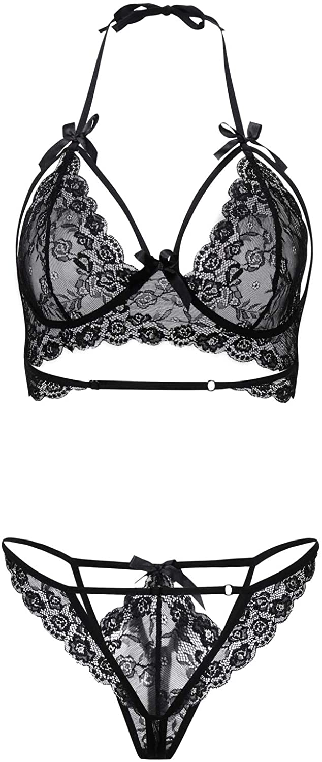 Price:$12.99 Women Sexy Strappy Lingerie Set Lace Triangle Lingerie 2 Piece Bra and G-String Halter Underwear: Clothing, Shoes & Jewelry