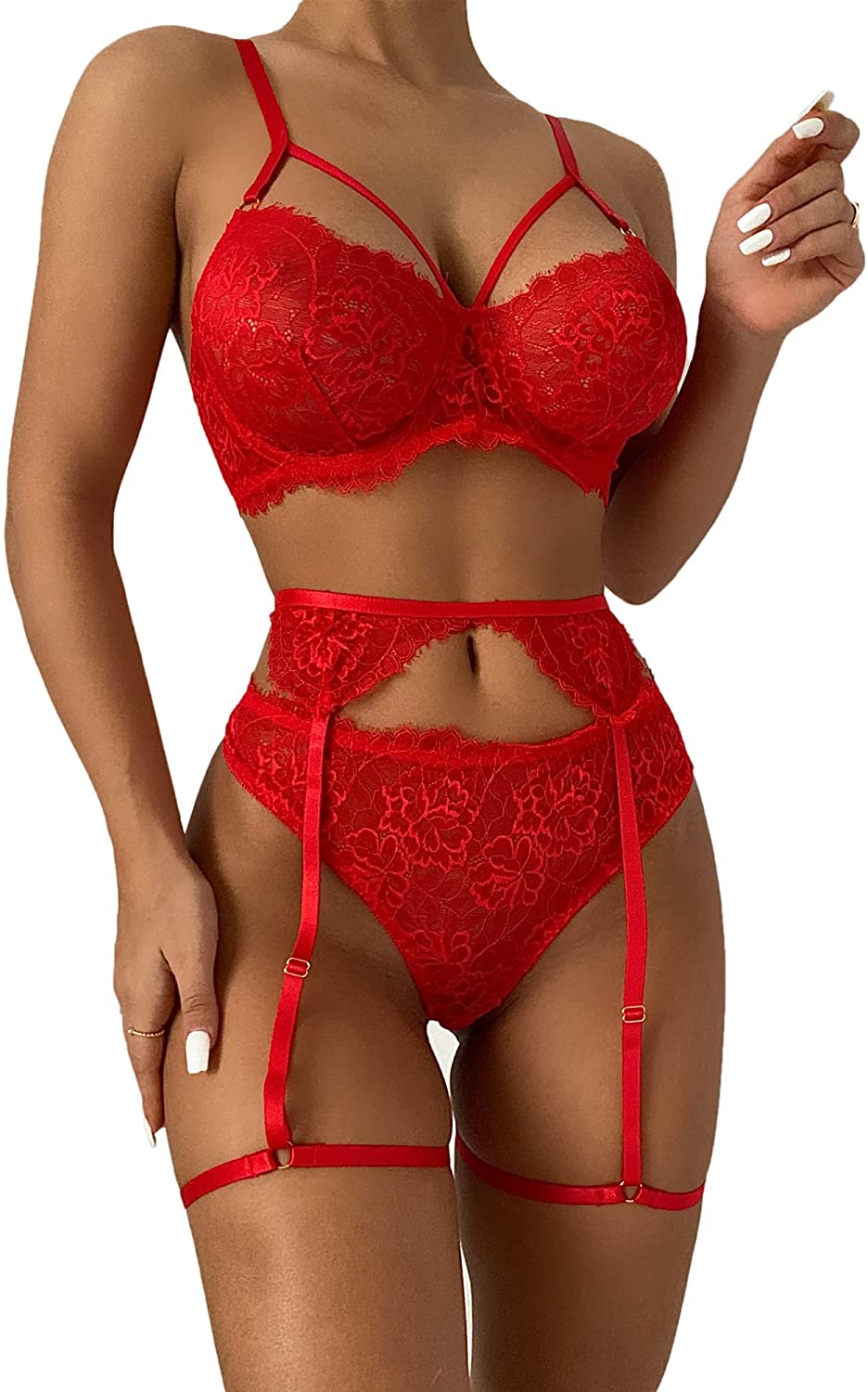 Price:$18.99 GEE Sexy Lingerie Set for Women Underwire Lingerie with Garter Belt Floral Lace Strappy Babydoll Bodysuit S-XL: Clothing, Shoes & Jewelry
