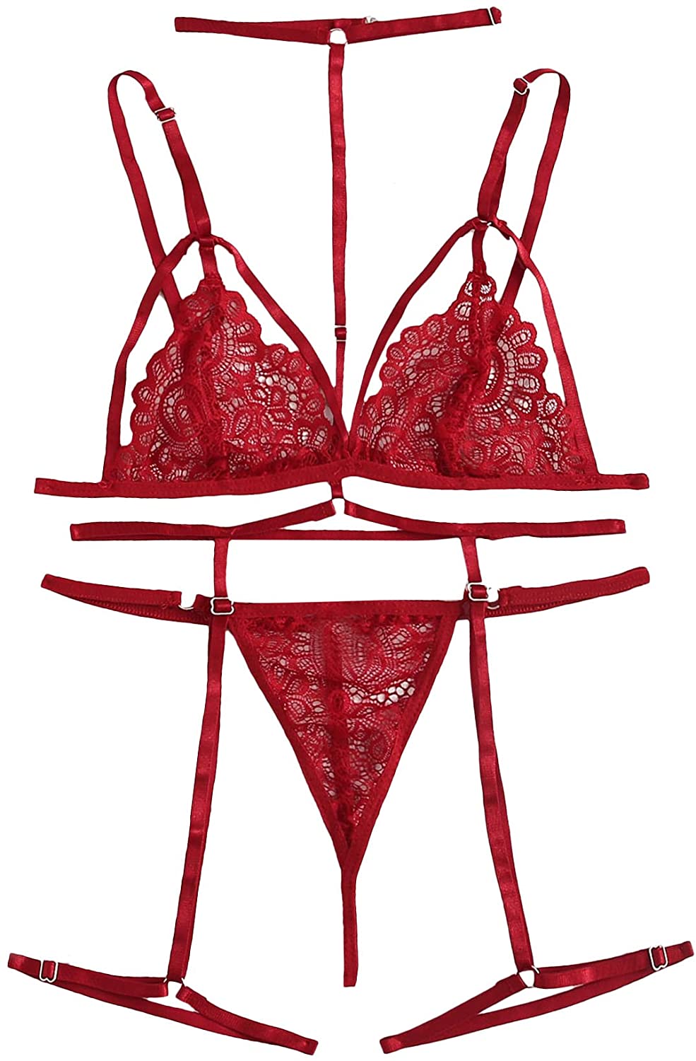 Price:$14.99 Women's Floral Lace Sexy Garter Sheer Lingerie Set Strappy with Choker: Clothing, Shoes & Jewelry