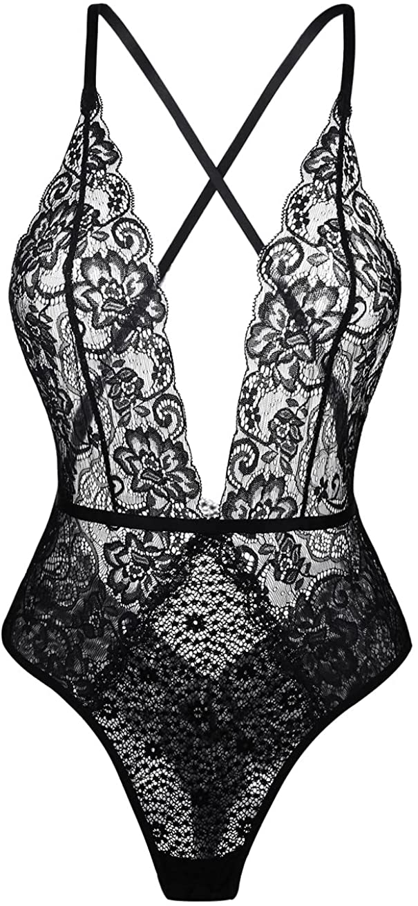 Price:$14.99 Lingerie for Women Sexy One Piece Lace Bodysuit Deep V Teddy Backless Sleepwear Underwear at Amazon Women’s Clothing store
