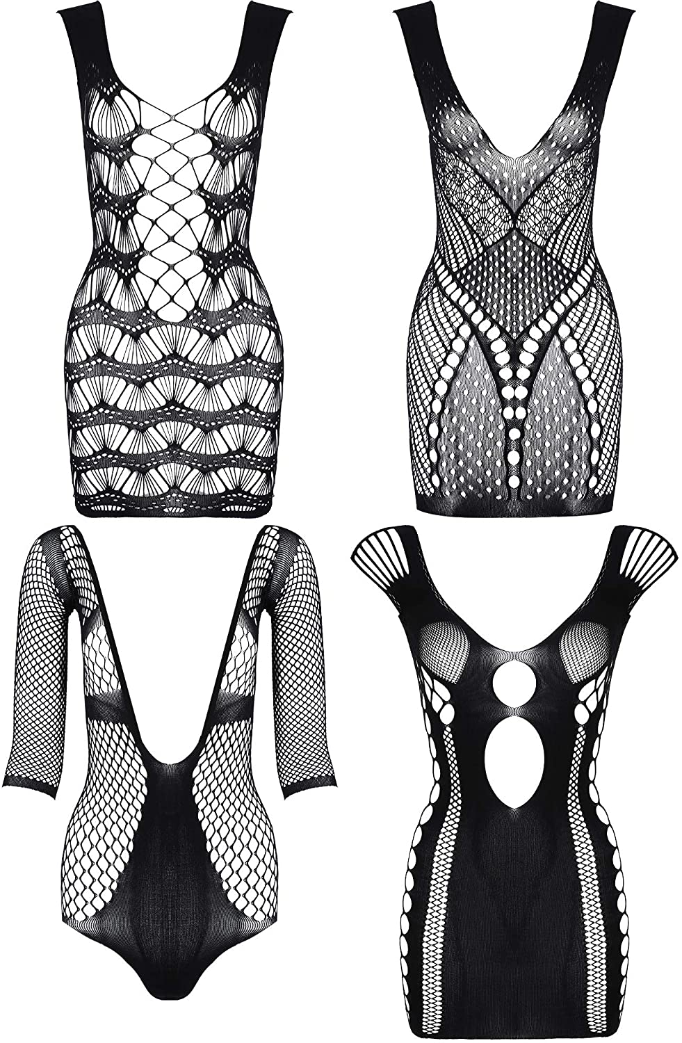 Price:$14.99 4 Pieces Women Mesh Lingerie Stockings Fishnet Dresses Hollow Fishnet Bodysuits (Color Set 5): Clothing, Shoes & Jewelry