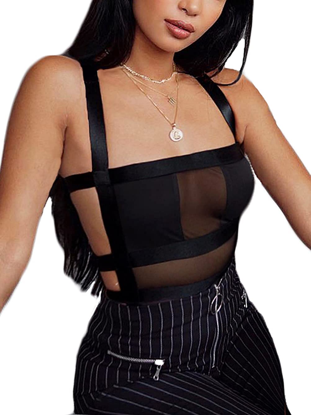 Price:$16.99 Mesh Sheer,Square Neck Wirefree,Backless,Snap Crotch,Teddy Lingerie for Women at Amazon Women’s Clothing store