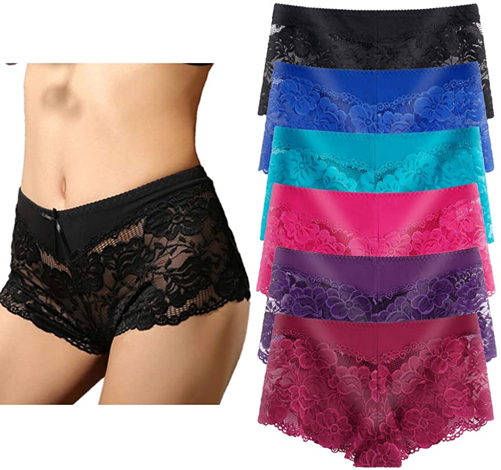 Price:$19.98 Underwear Regular & Plus Size Panties Sexy Lace Boyshort Hipster Cheeky Panty- 6 Pack : Clothing, Shoes & Jewelry