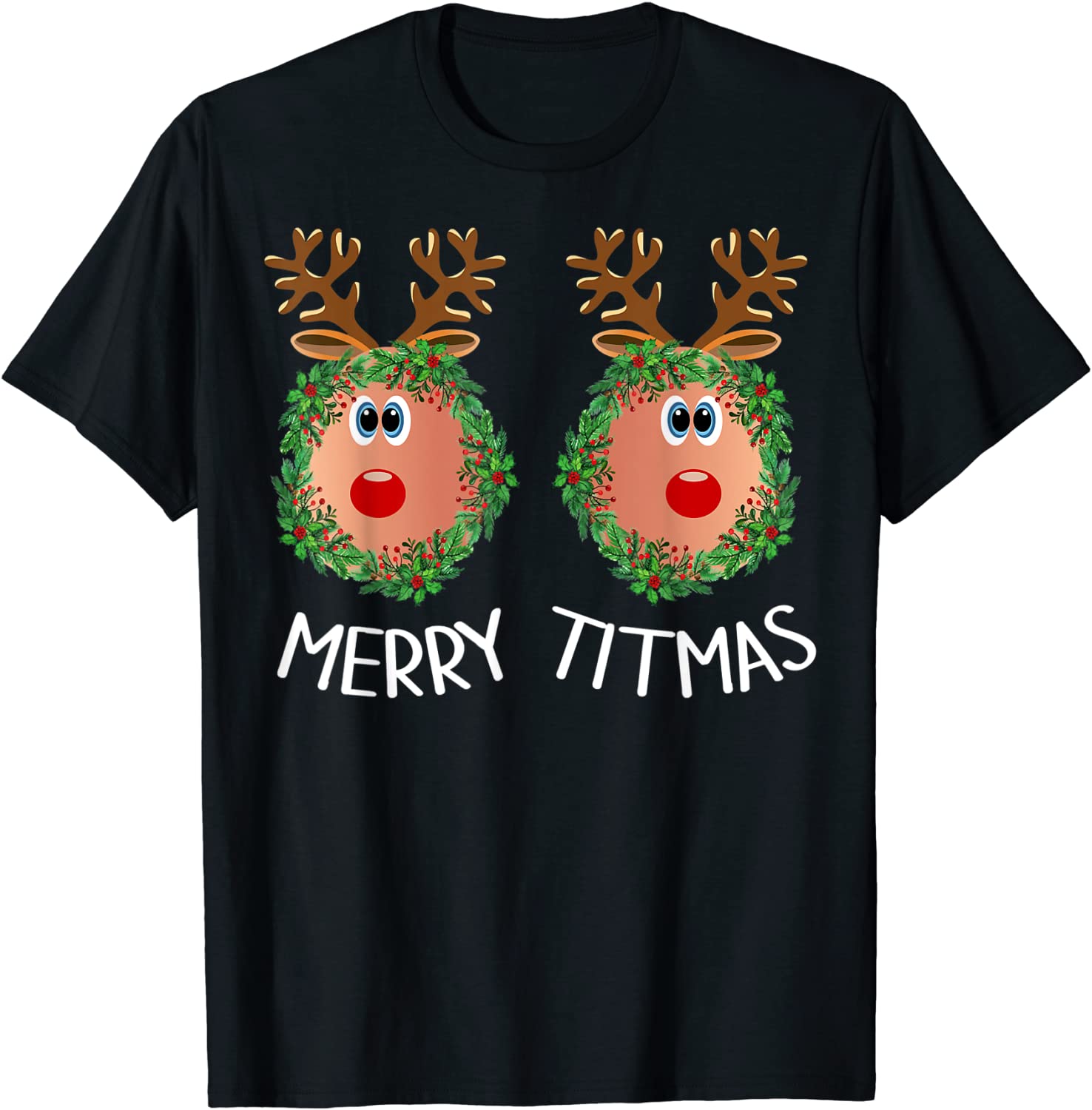 Price:$13.31 Titmas Naughty Christmas Sweater Reindeer Boobs Ugly T-Shirt : Clothing, Shoes & Jewelry