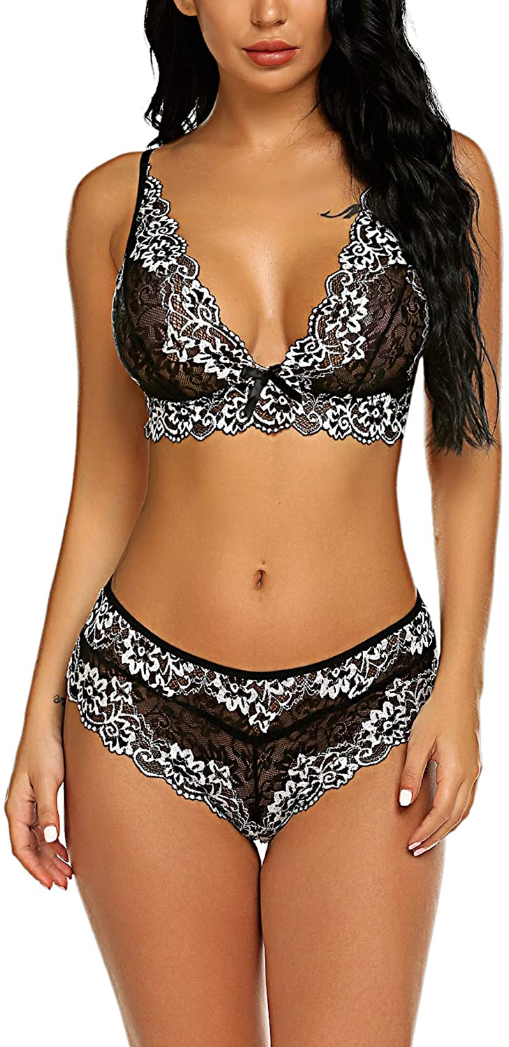 Price:$10.99 Lingerie for Women Sexy Bra and Panty Set 2 Piece Outfits Lace Babydoll Bodysuit at Amazon Women’s Clothing store