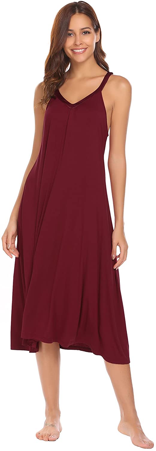 Price:$16.91 Nightgown Womens Sleeveless Long Nightshirt Full Slip Chemise Nightdress Summer Loose Racerback Lounge Dress at Amazon Women’s Clothing store
