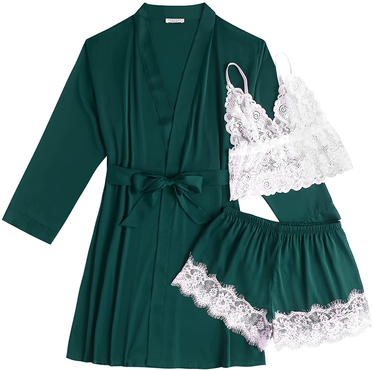 Price:$22.99 Women's 3 Pcs Sleepwear Satin Robe and Lingerie Set Floral Lace Trim Pajama Set Sexy Lingerie with Robes: Clothing, Shoes & Jewelry