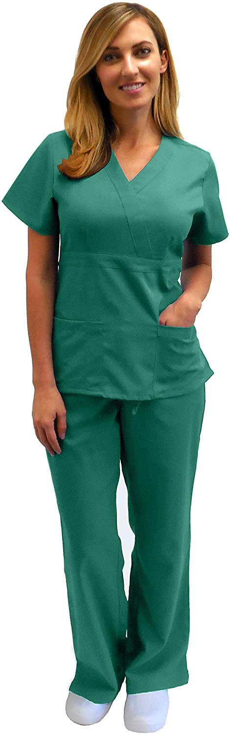Price:$25.29 Premium Mock Wrap Medical Nursing Scrubs Set for Women - Junior FIT: Clothing, Shoes & Jewelry