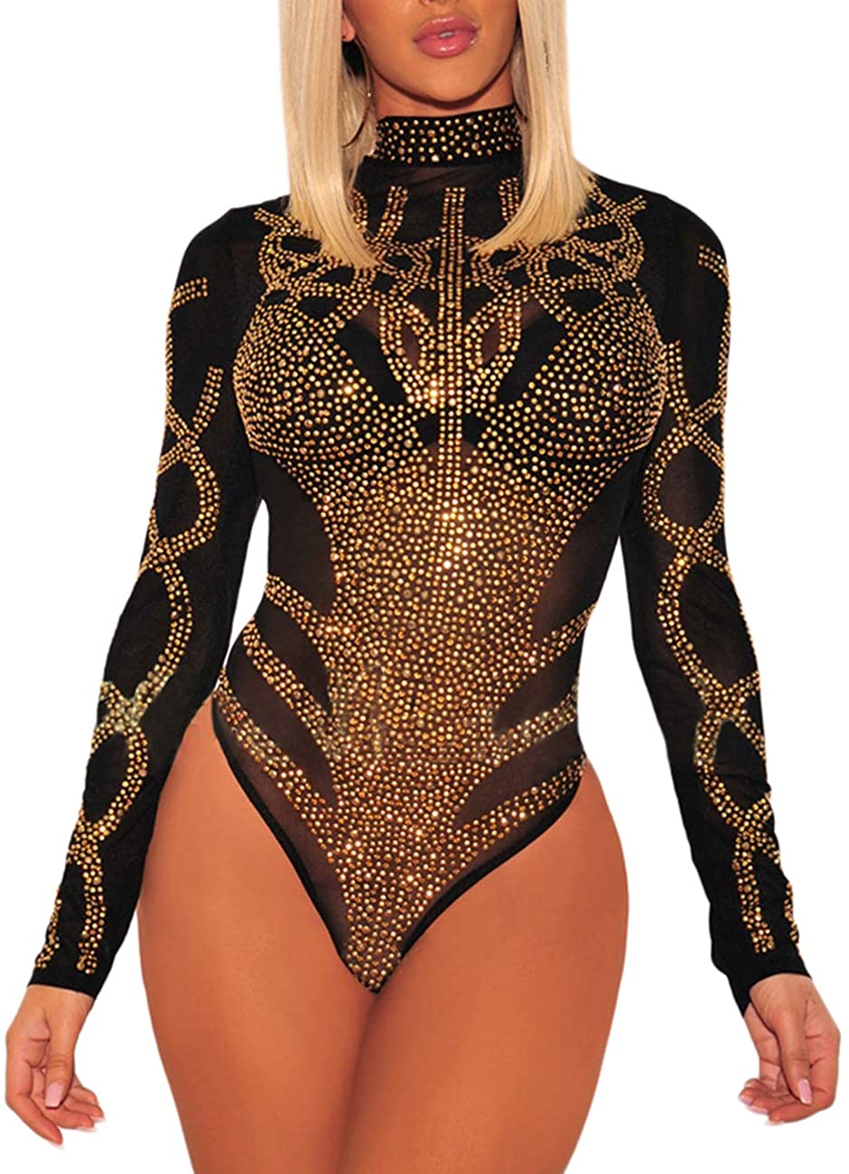 Price:$9.99 Women's Sheer Mesh Turtleneck Neck See Through Leotard Bodysuit Body Tops at Amazon Women’s Clothing store