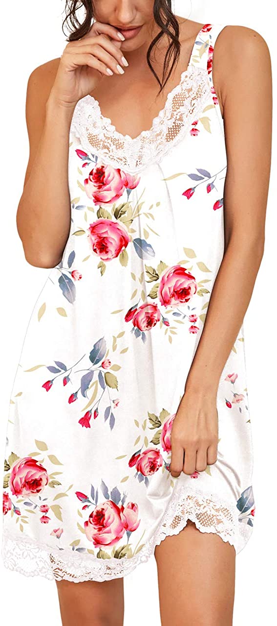 Price:$17.98 Women's Loose Full Slips Lace Nightgown Chemise Sleepwear Cotton Jersey Lingerie at Amazon Women’s Clothing store