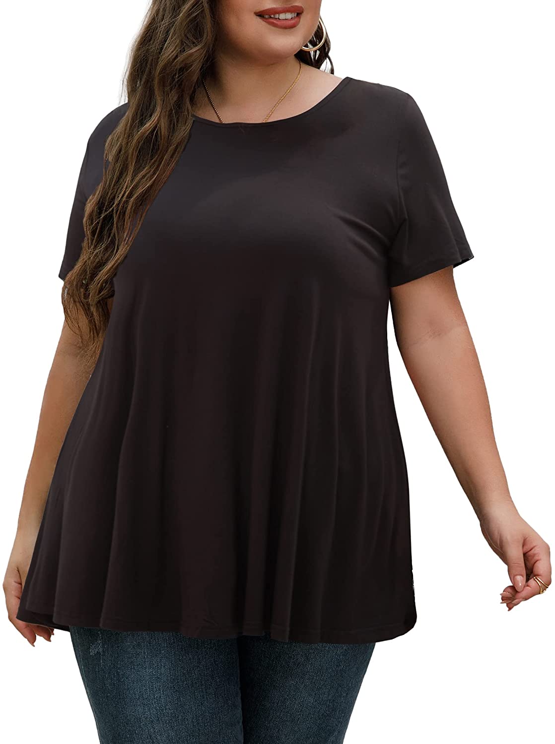 Price:$19.99 Size Tops for Women Tunic Floral Casual Short Sleeves T Shirts Flowy Blouses at Amazon Women’s Clothing store