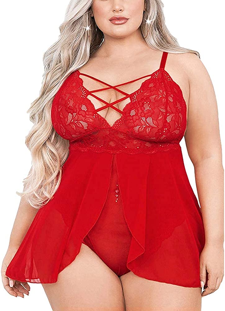 Price:$15.88 Size Babydoll for Women Double Layer Elastic High Waist Teddy Chemise Comfy Floral Lace Lingerie at Amazon Women’s Clothing store