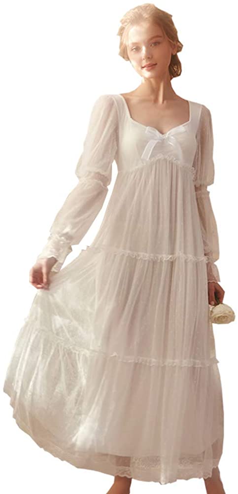 Price:$35.99 Victorian Nightgown Sexy Vintage Sleepwear Fairy Nightdress PJS Long lounger at Amazon Women’s Clothing store