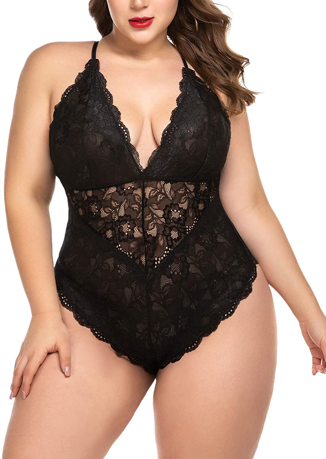 Price:$13.99 Lingerie for Women Plus Size Lace Teddy Lingerie Bodysuit One Piece Babydoll at Amazon Women’s Clothing store
