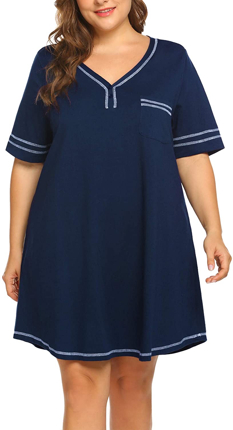 Price:$22.93 Women’s Plus Size Nightgown V Neck Cotton Sleepdress Casual Pocket Short Sleeve Sleepwear(16W-28W) : Clothing, Shoes & Jewelry