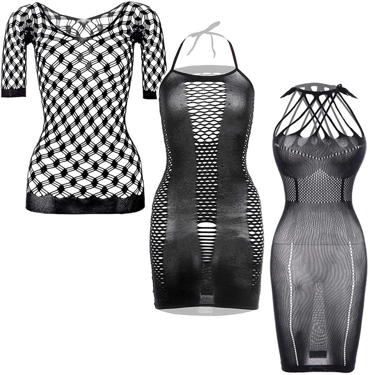 Price:$15.99 3 Pack Women Mini Dresses Sexy Seamless Cut Out Bodysuit Nightwear Lingerie for Sex Black: Clothing, Shoes & Jewelry