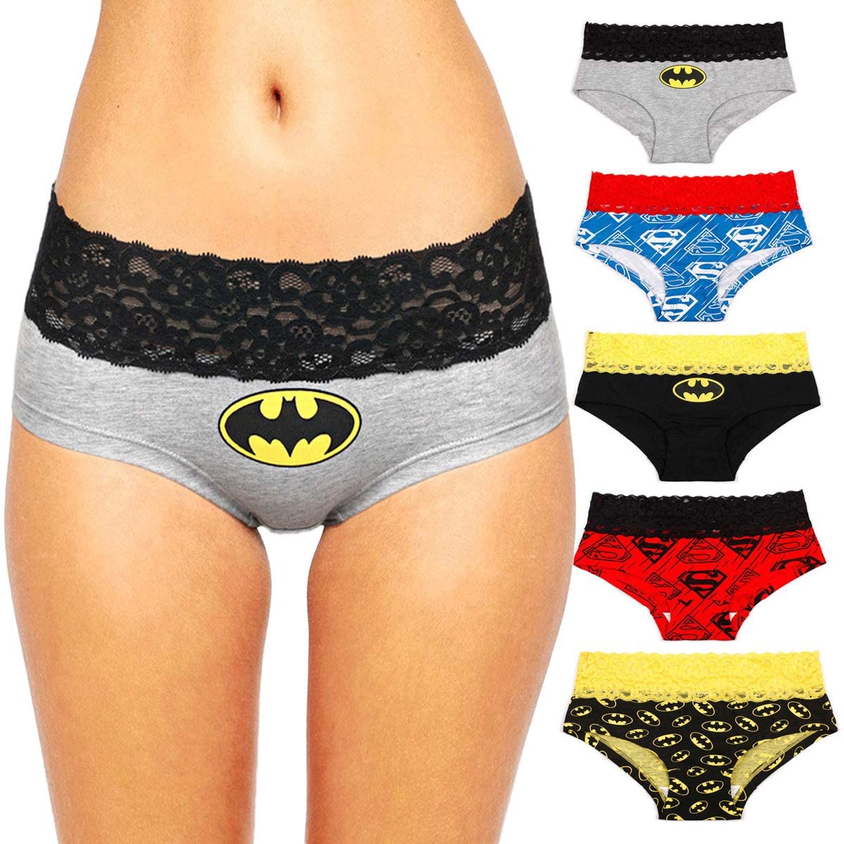 Price:$24.98 Panties For Women Superman Underwear Cartoon Lovers Style Marvel Underwear Womens Lace Trim Lady's Briefs 5PCS at Amazon Women’s Clothing store