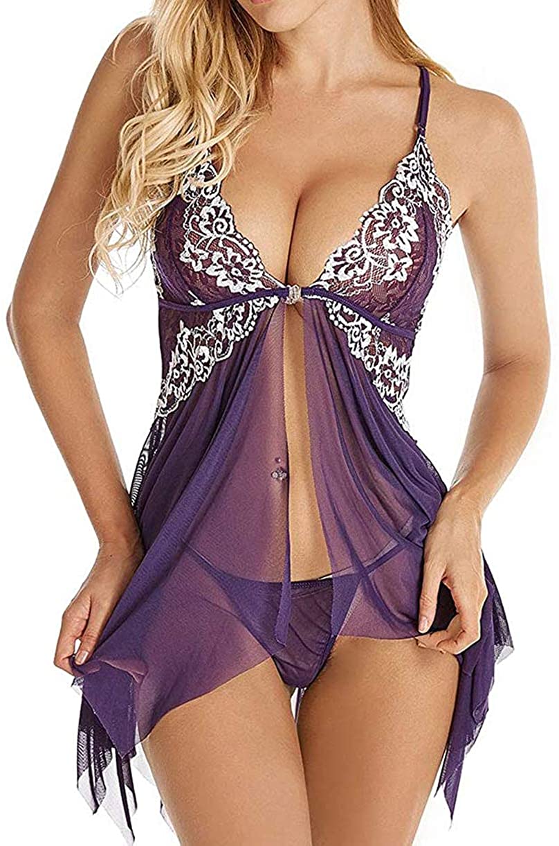 Price:$2.80 Sexy Lace Babydoll Lingerie V Neck Front Closure Strap Chemise Nightdress Nightie Sleepwear at Amazon Women’s Clothing store