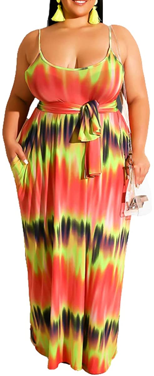 Price:$10.99 Women's Summer Suspender Plus Casual Dress with Pocket and Scarf Belt at Amazon Women’s Clothing store