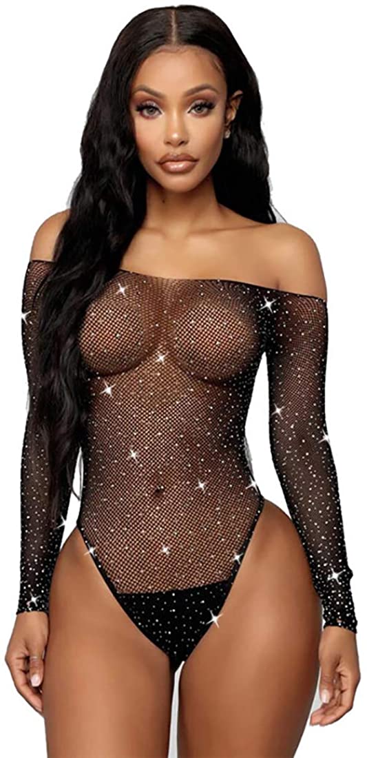 Price:$9.98 Women's Sparkle Fishnet Rhinestone Bodysuit Sexy Mesh Dress Lingerie Chemise Teddy Fishnet Lingerie One Piece Bodysuit (One Size, Rhinestone Fishnet Black) (One Size, Rhinestone Fishnet Black): Clothing, Shoes & Jewelry