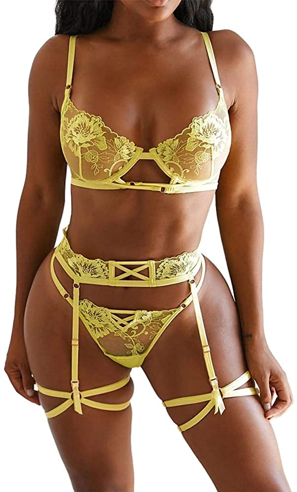 Price:$14.99 2-Piece Lace Lingerie Set for Women – Teddy Strap Babydoll Bodysuit with Garter Belt for Valentines Day or Christmas: Clothing, Shoes & Jewelry