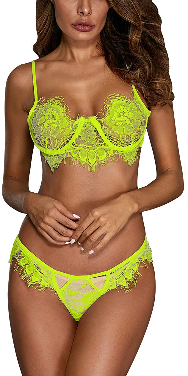Price:$9.99 Eyelash Lace Sexy Lingerie Set, 2 Piece Bralette Underwear Nightwear Set: Clothing, Shoes & Jewelry