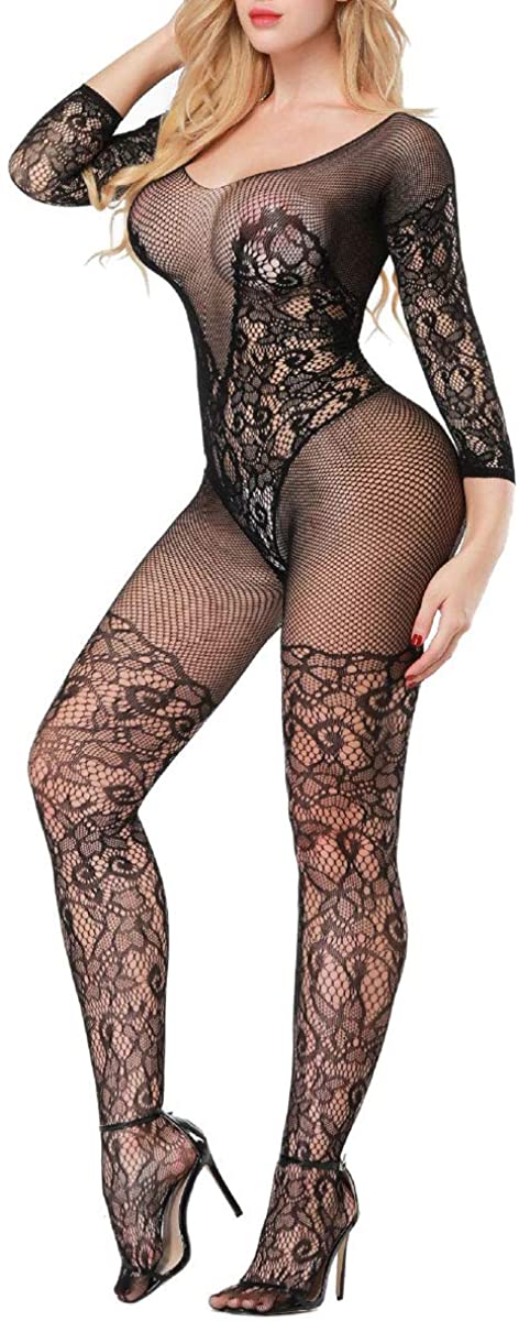 Price:$12.98 Womens Fishnet Bodystocking Plus Size Crotchless Bodysuit Sexy Tights Soft Nightwear Lingerie (Black, 08): Clothing, Shoes & Jewelry