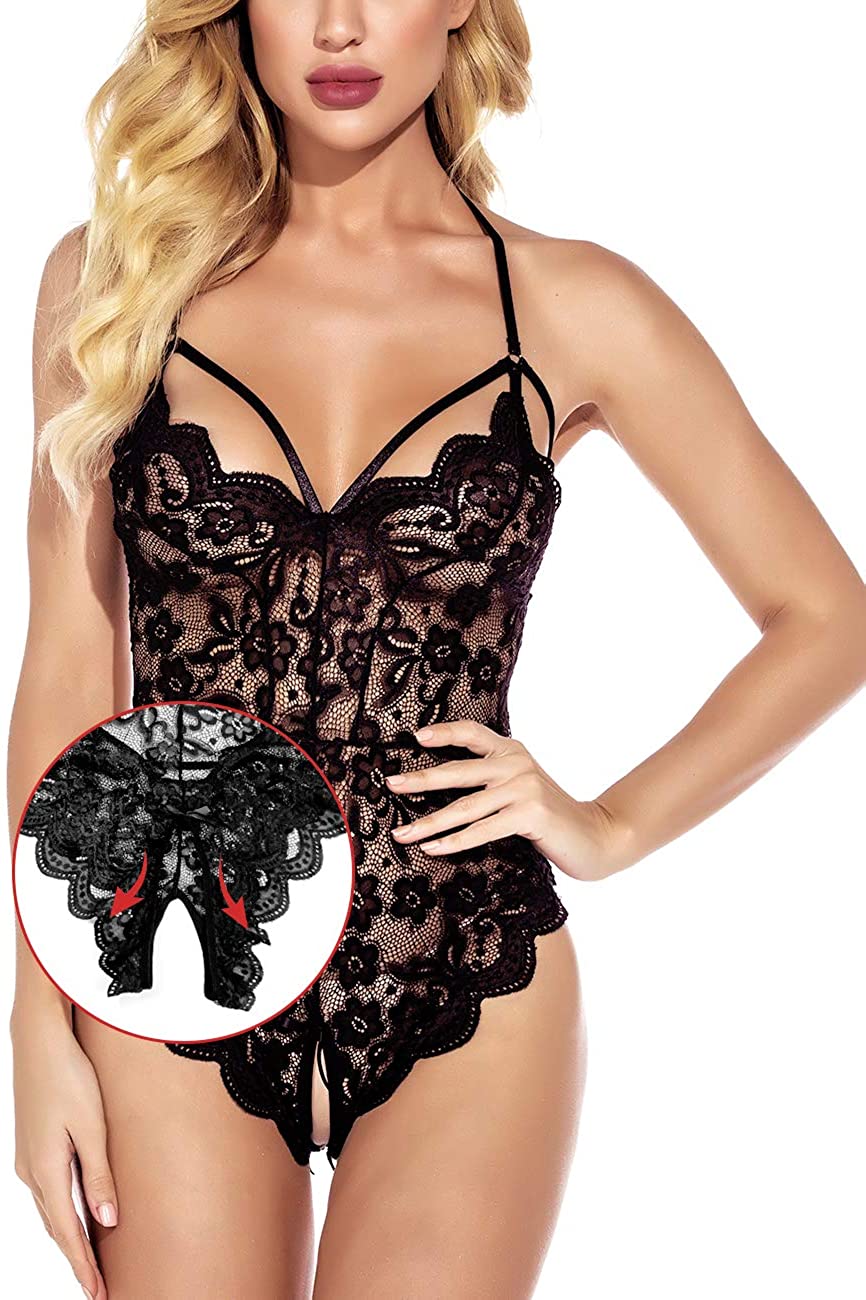 Price:$11.99 Lace Teddy Lingerie One Piece Sexy Strappy Bodysuit Naughty Babydoll at Amazon Women’s Clothing store