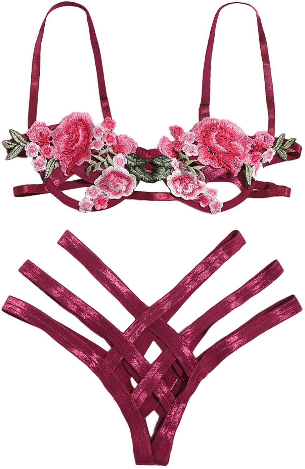 Price:$16.99 Women's 2 Piece Cutout Lingerie Set Embroidery Appliques Bralette Bra and Panty: Clothing, Shoes & Jewelry
