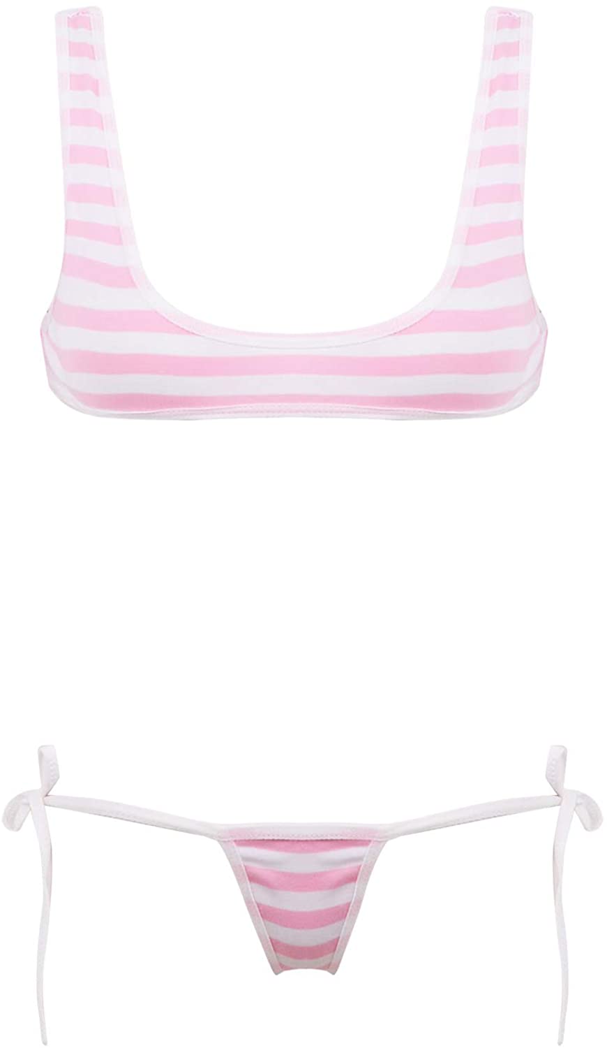 Price:$19.65 Womens Japanese Cute Stripe Lingerie Set Deep U Neck Vest Crop Top with G-String Briefs Pink&White One Size: Clothing, Shoes & Jewelry