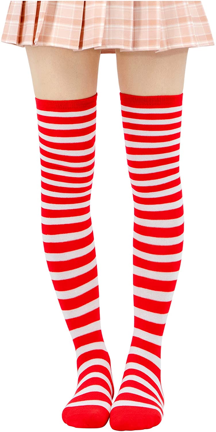 Price:$9.99 Striped Stockings Over Knee Thigh High Socks Anime Preppy Socks Multi color (Red+White) : Clothing, Shoes & Jewelry