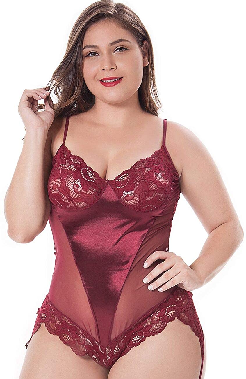 Price:$9.99 Sexy See Through Teddy Lingerie Plus Size Lace Bodysuit One Piece Cheap Babydoll Nightgown at Amazon Women’s Clothing store