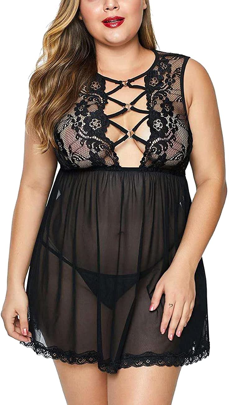 Price:$16.88 Size Lingerie Set for Women Sexy Lace Lingerie for Women with Cross Straps Front Lace Chemise Sleepwear at Amazon Women’s Clothing store
