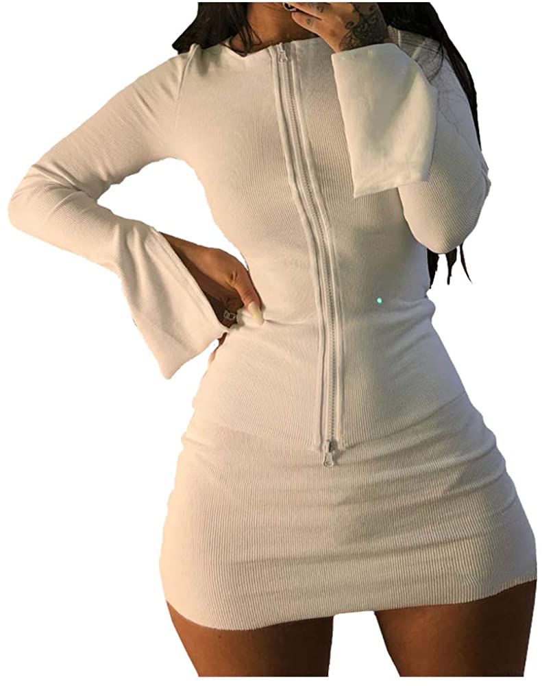Price:$16.79 Women Long Sleeve Zipper Cardigan Crop Tops and Skirt Sets Sexy Mini Bodycon Dress : Clothing, Shoes & Jewelry