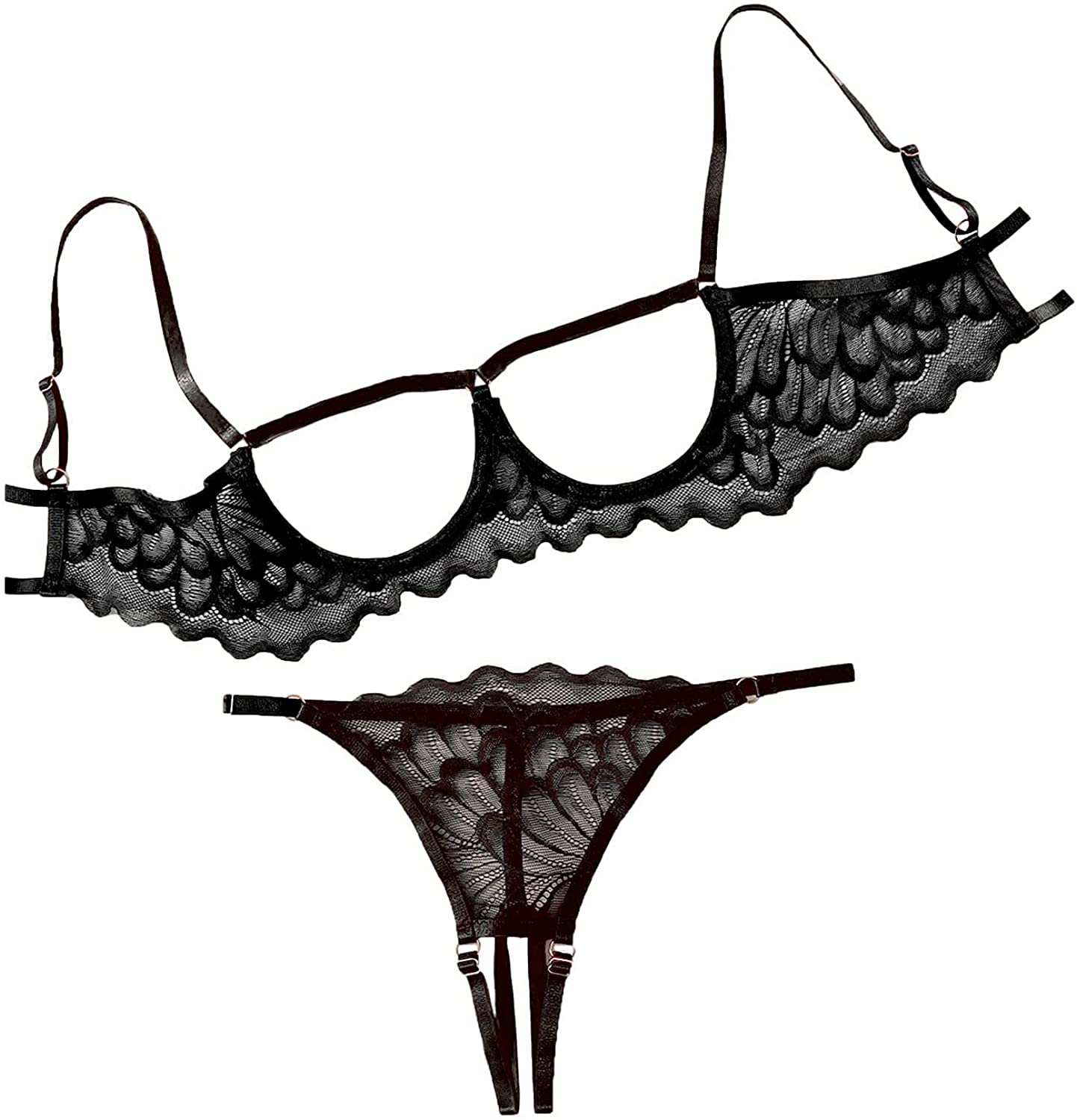 Price:$17.99 Sexy Underwire Floral Lace Sheer Lingerie Set for Women See Through Bra and Panty 2 Piece: Clothing, Shoes & Jewelry