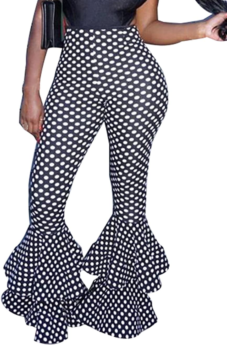 Price:$25.99 Womens Elastic Waist Skinny Pencil Pants Ruffle Bottom Trousers at Amazon Women’s Clothing store