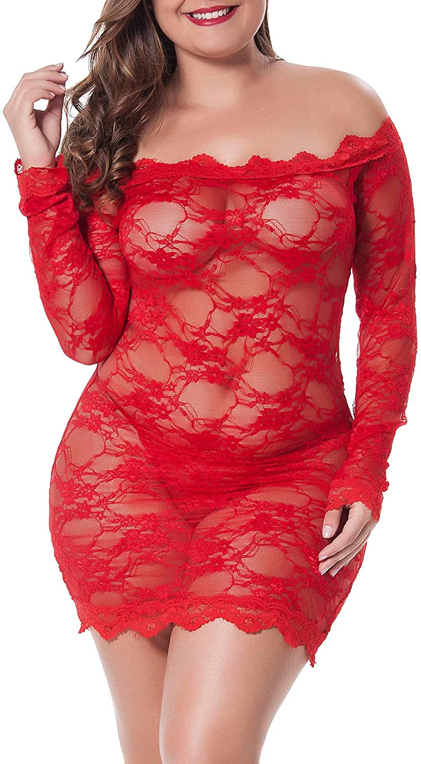 Price:$16.99 Womens Plus Size Sexy Lingerie Chemise Floral Lace Babydoll See Through Bodysuit Lingerie at Amazon Women’s Clothing store