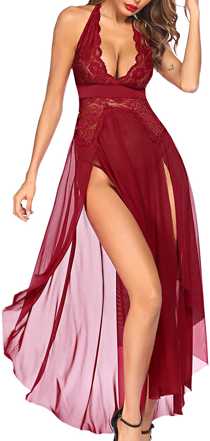 Price:$15.99 Women Lingerie Deep V Neck Nightwear One Piece Sexy Nightgowns Mosaic Lace Mesh Dress: Clothing, Shoes & Jewelry