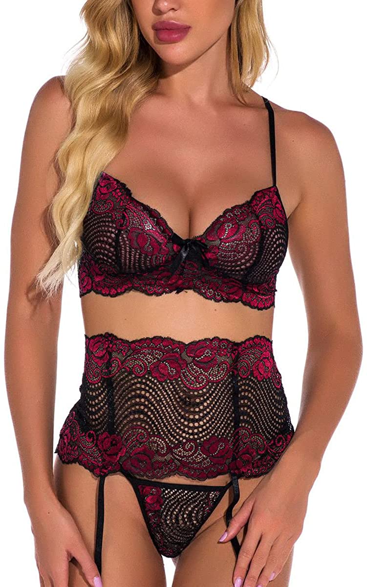 Price:$15.99 Sexy Lingerie Set Naughty 3-Piece Lace Bra, Mini Skirt And Thong Teddy Lingerie Babydoll Set: Clothing, Shoes & Jewelry
