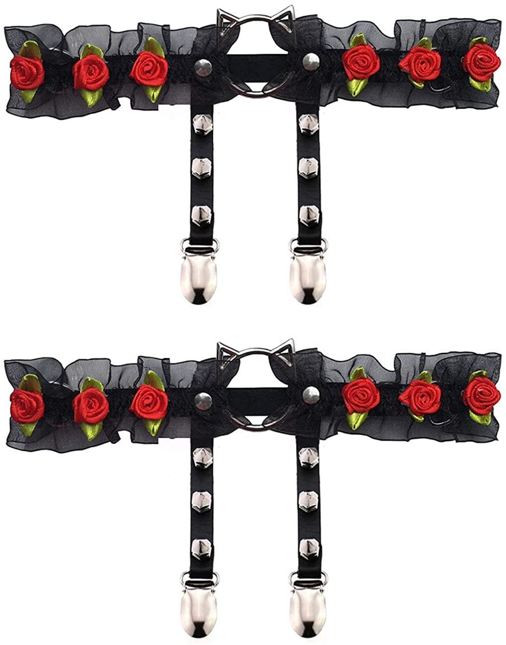 Price:$19.89 Kaliforua Women Girl Sexy 2pcs Adjustable Leg Ring Garter Belt Elastic Punk Rivet Thigh Ring Leather Harness Garters (Black-Rose) : Clothing, Shoes & Jewelry