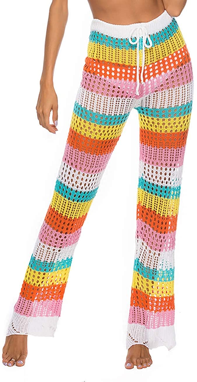 Price:$18.59 Womens Cover Up Pants Hollow Out Crochet High Waist Mesh Beach Bikini Swimsuits Pants at Amazon Women’s Clothing store