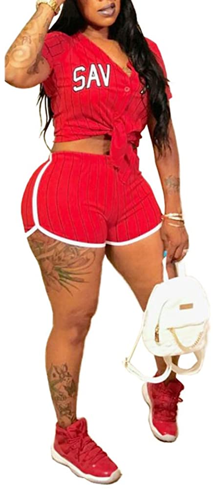 Price:$27.88 Women Sexy V Neck Stripe Button Down Crop Top Shorts Set 2 Piece Outfits Rompers Jumpsuits at Amazon Women’s Clothing store