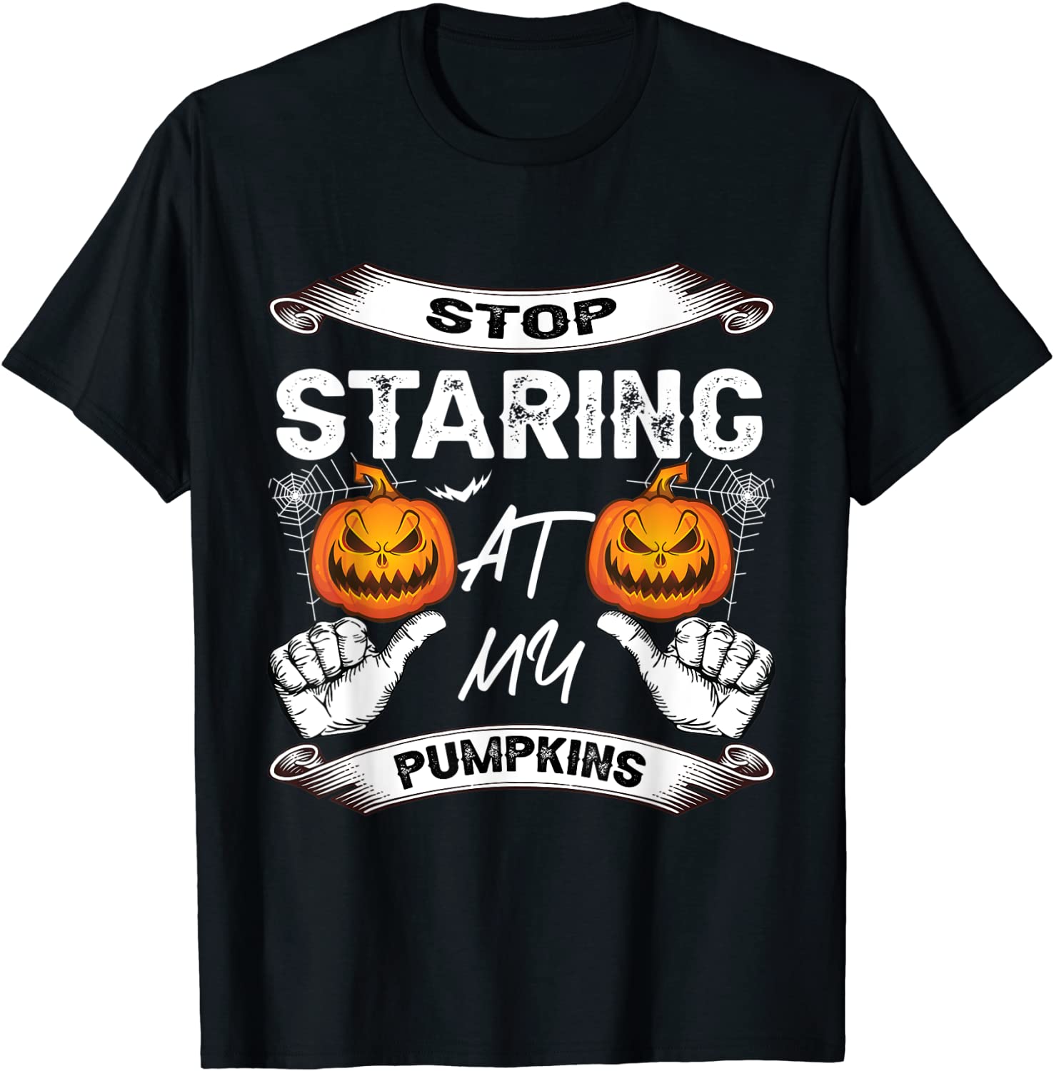 Price:$14.99 Staring At My Pumpkins Boobs Spooky Funny Halloween Tee T-Shirt : Clothing, Shoes & Jewelry