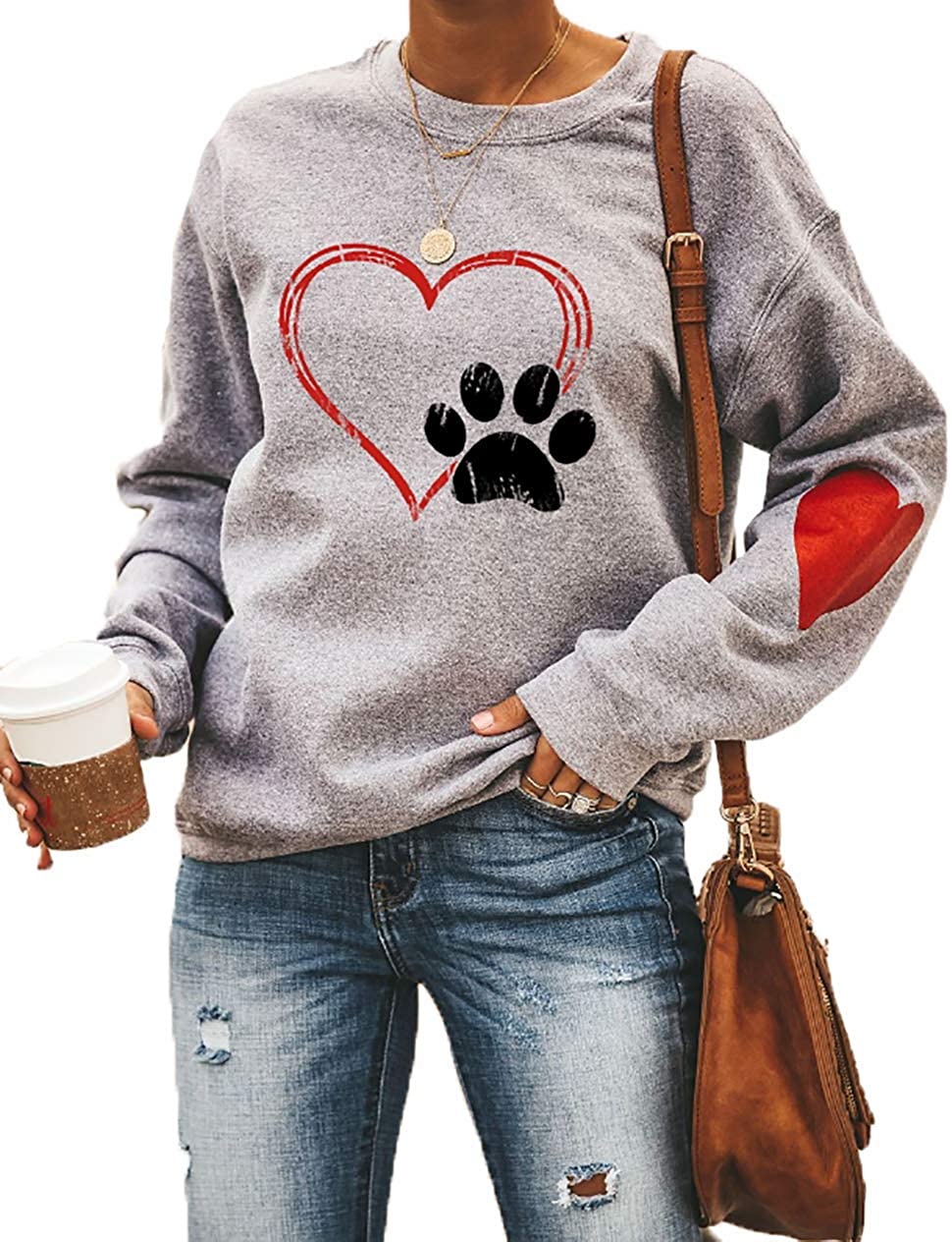 Price:$9.99 Heart Dog Paw Print Sweatshirts Women Long Sleeve Pullover Tops Casual Blouse at Amazon Women’s Clothing store