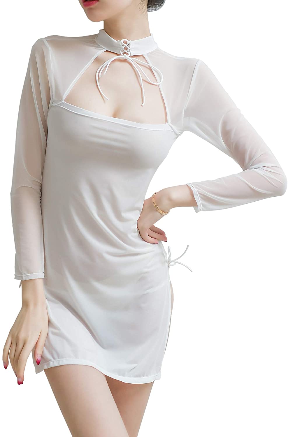 Price:$15.54 Cosplay Lingerie Sexy Cheongsam Costume Anime Babydoll Suit Lovely Chinese Style (White): Clothing, Shoes & Jewelry