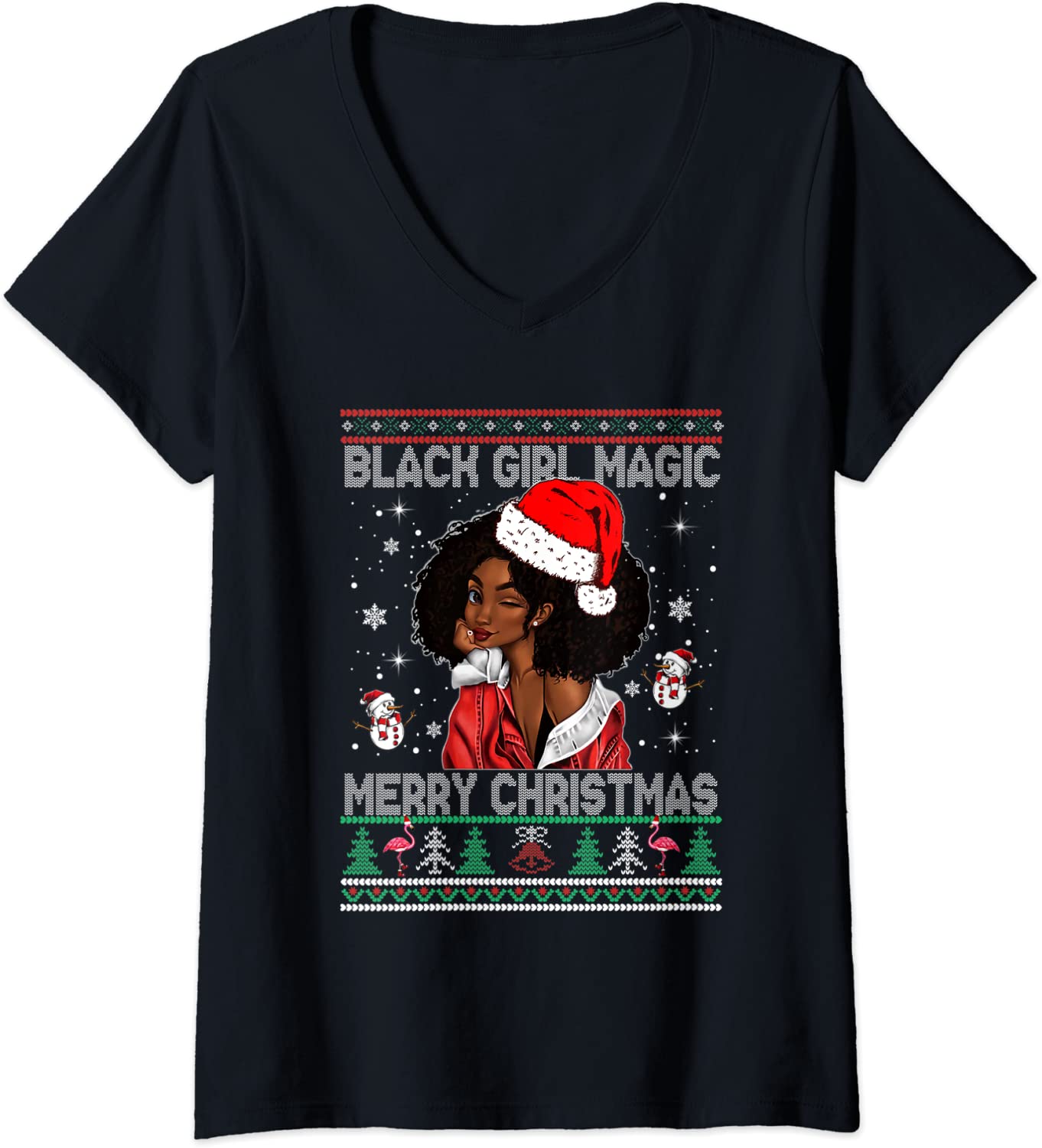 Price:$16.99 Black Girl Magic Christmas Santa Melanin African American V-Neck T-Shirt : Clothing, Shoes & Jewelry