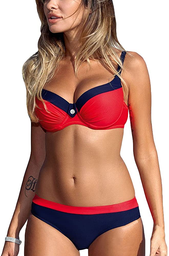 Price:$10.99 Women Color Block Bikini Set Backless Push Up Padded Underwire Bandage Swimsuit Swimwear Bathing Suit Red : Clothing, Shoes & Jewelry