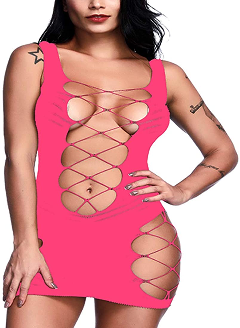 Price:$7.55 Women Sexy Fishnet Lingerie Sleepwear V-Neck Babydoll Chemise Nightwear Mini Teddy Dress Dress One Size Pink : Clothing, Shoes & Jewelry