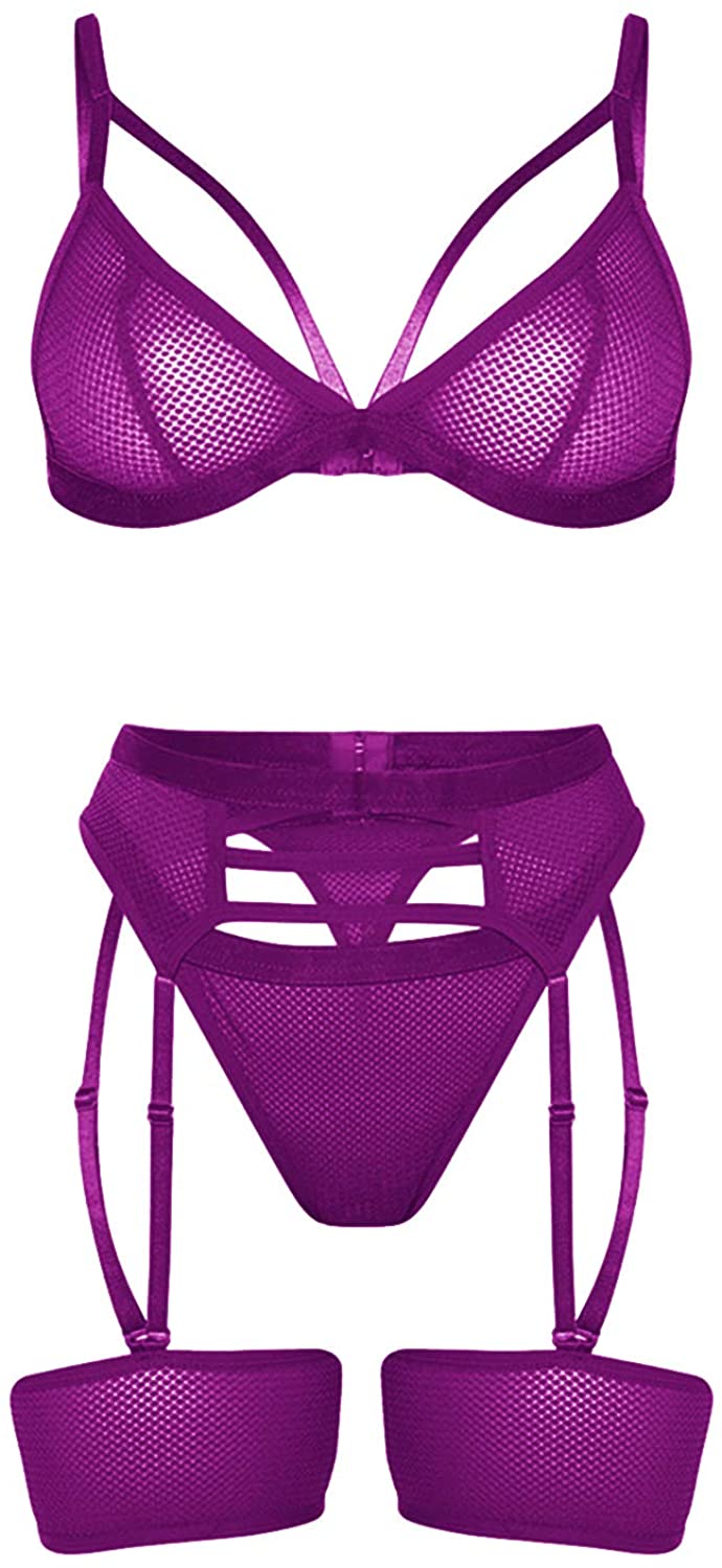Price:$10.98 3Pcs Sheer Mesh Lingerie set with Garter Belt Sexy Strap Bra and Panty Teddy Babydoll Bodysuit Bridal Lingerie : Clothing, Shoes & Jewelry